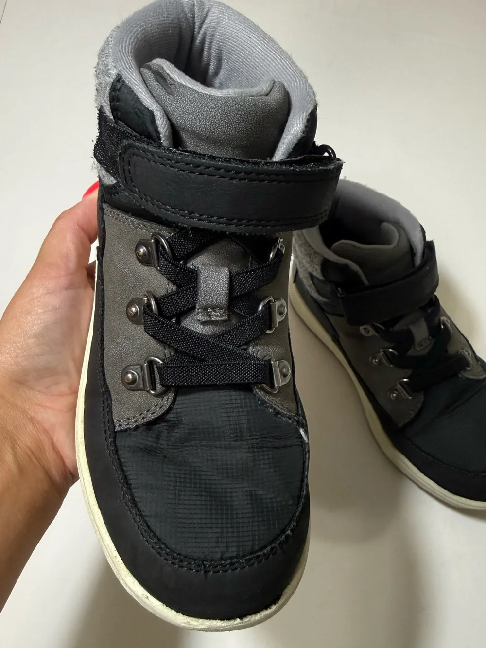 Cat & Jack Gray & Black High Top Sneakers with Hook & Loop - Boys Size 13